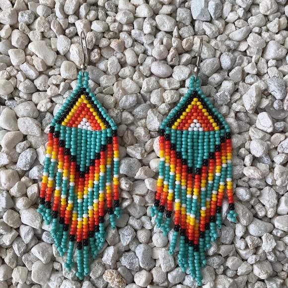 LAST 1! NEW Spirit of Nature French Wire Drop Earrings Aqua Multi Seed Bead Boho - Picture 6 of 6